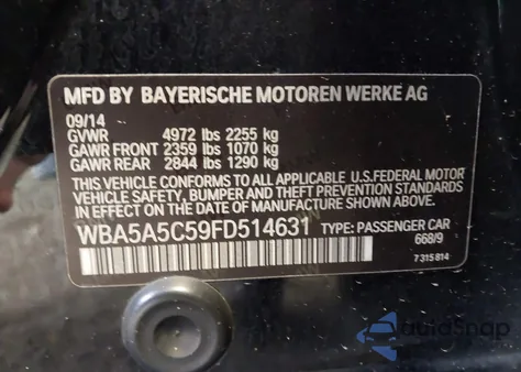 2015 BMW 528I z USA, uszkodzony, nr VIN WBA5A5C59FD514631